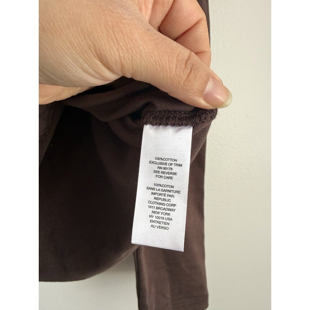 Elie Tahari 100% Cotton Brown Puff Sleeve Boxy Top Basics Minimalist Neutral XL - Picture 8 of 9